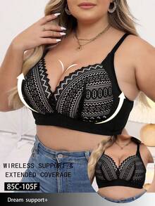 Áo ngực không gọng ren vá màu trơn cỡ lớn cho nữ mềm mại và thoải mái - màu đen - Xem 5