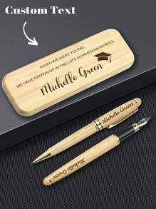 1pc Personalized Name Pens Set, Custom Business Engraver Pens Ballpoint, Bamboo Wooden Pen Set Gift Box, Thanksgiving Teacher's Day Gift Personalized Pens With Name,Graduation Gifts Customized Retractable Writing Ball Pen, Office School Gifts For Women/Men Birthday Gift Christmas Halloween New Year's Day Back To School