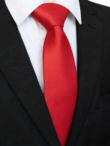 1pc Men's Solid Color Necktie, 8cm Width Formal Business Tie For Weddings - Red - View 3