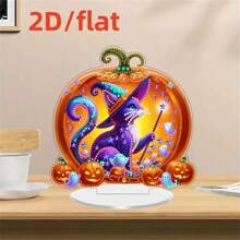2D Flat Special Shape Crystal Diamond Painting Kit, Single-Sided Halloween Pumpkin & Cat Theme Decor, Acrylic Home Decoration Display Plaque, Handmade Craft, Holiday Gift, Suitable For Bedroom, Office, Living Room, Study Desk