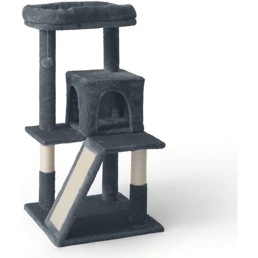 Local Delivery-CAPHAUS Tall Climbing Modern Indoor Play Tower For Large Cats Kittens, 70-Inch With Top Perch, Cat Cave Condo, Cat Tree W Hammock, Multi-Level Cat Activity Tree W Cute Scratching Posts - 煙灰色 - 查看 1