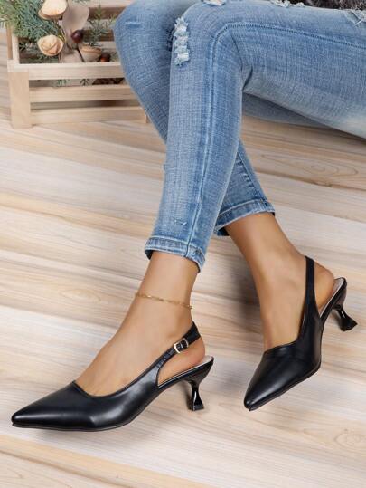 Zapatos de tacón alto de unicolor, tacones de punta fina con slip-on para uso en la oficina