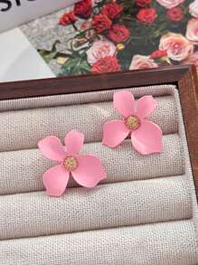 1 par de brincos de flor rosa minimalistas e modernos para mulheres, adequados para festas, férias, uso diário, presente de feriado