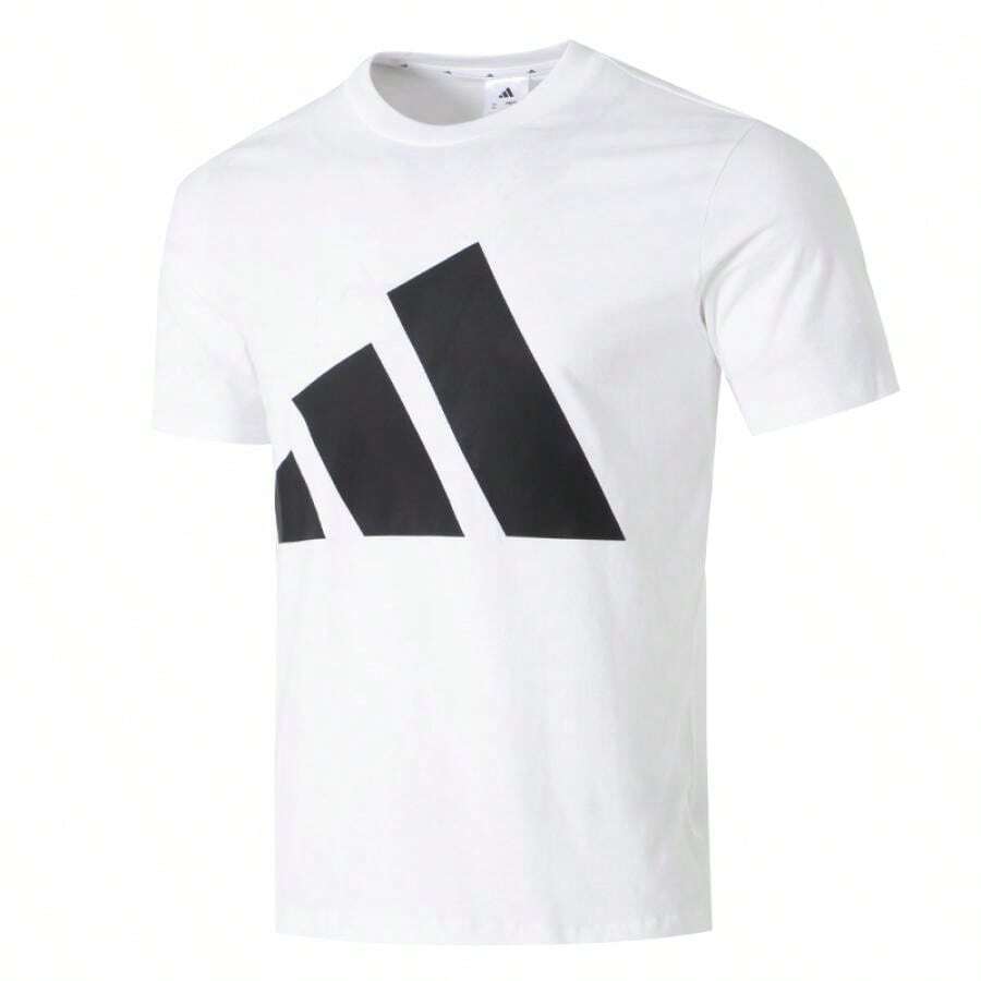 Adidas Men's Round Neck White Short Sleeve Tee, Soft & Comfortable Casual Sportswear, JE8943