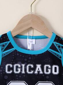 6pcs/Set Boys Casual "CGICAGO" Letter & Number 23, Lightning Print Tank Top Matched With "CGICACGO" Letter & Number 23 Print Shorts Outdoor Suit, Spring/Summer