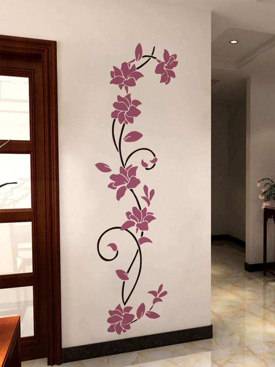 1pc Floral Pattern Wall Sticker PVC Waterproof Decal Stickers Home Decoration For Living Room Bedroom Flower Pattern Wall Sticker, Stickers, Wall Decal, Vinyl Decal For Home Decorations, Spring Decoration Items Refresh Your Home, Rama Decoration Stickers Gifts Birthday Graduation Room Decor Wall Decor Wall Stickers - Multicolor - View 1