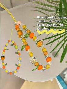 1 件清新可爱的柿子串珠手机挂绳，夏季配饰 - 橘色 - 查看 7