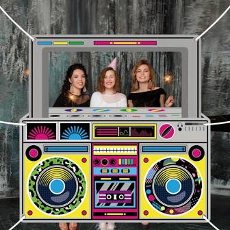 Radio Boombox Photo Booth Props For 90s 80s Party Decorations 59 X 59 Inch, Retro Fabric Radio Boombox Selfie Backdrop Hanging Banner For Hip Hop Music Theme Birthday Decorations 1980s Party Supplies