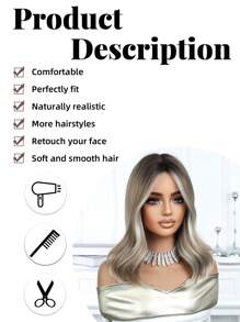 16 Inch Long Body Wave Ombre Blonde Synthetic Wig Middle Part Light Blonde Long Curly Wig For Women Daily Paty Cosplay Wigs,Vacation Travel Family Party Everyday Wear,Mother's Day Gifts,Eid Al-Fitr Gifts