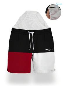 Men's Summer Printed Pattern Drawstring Waist Slant Pocket Hawaiian Quick-Dry Double-Layer Mesh Lined Shorts, Seagull Contrast Color 3D Artistic Print, Fashionable Casual Beachwear Swim Trunks - Multicolor - View 5