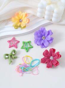 805pcs Girls Colorful Bow Hair Clips, Simple Elastic Hair Bands, Fashionable School Style Hair Accessories, Vibrant & , Suitable For Girls, Birthday Gifts, Party Decorations