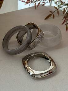 European&American Cross-Border Jewelry, Fashion Arc Smooth Twisted Bracelet, Minimalist Geometric Metal Feeling Bracelet Set - Silver - View 10