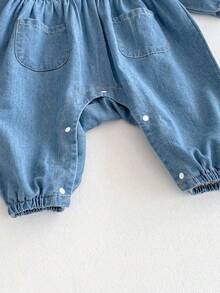 Korean Baby Spring New Bodysuits For Boys And Girls Ins Cute Lapel Denim Rompers - Blue - View 7