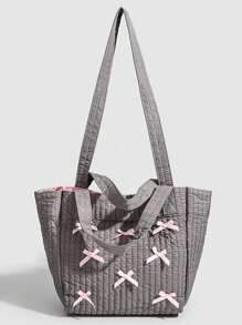 Back To School Ballet Sweet Bow Cute Student Tote Bag, Slouchy Handbag Tote Bag, Versatile Large Capacity Shoulder Bag Suitable For College Students
