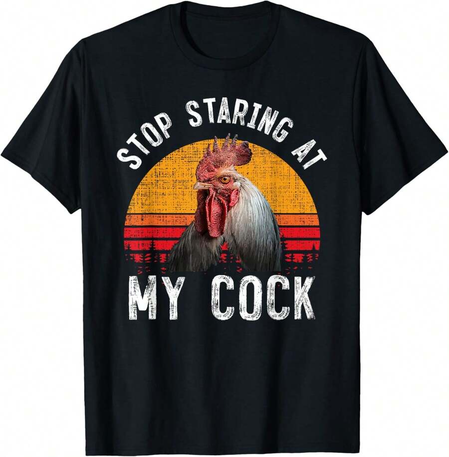Ropa con Humor Camiseta | Diseño de Gallo "Deja de Mirarme", Estilo Rural y Desenfadado | Para Momentos Divertidos, 100% Algodón 220g - Negro - Ver 1