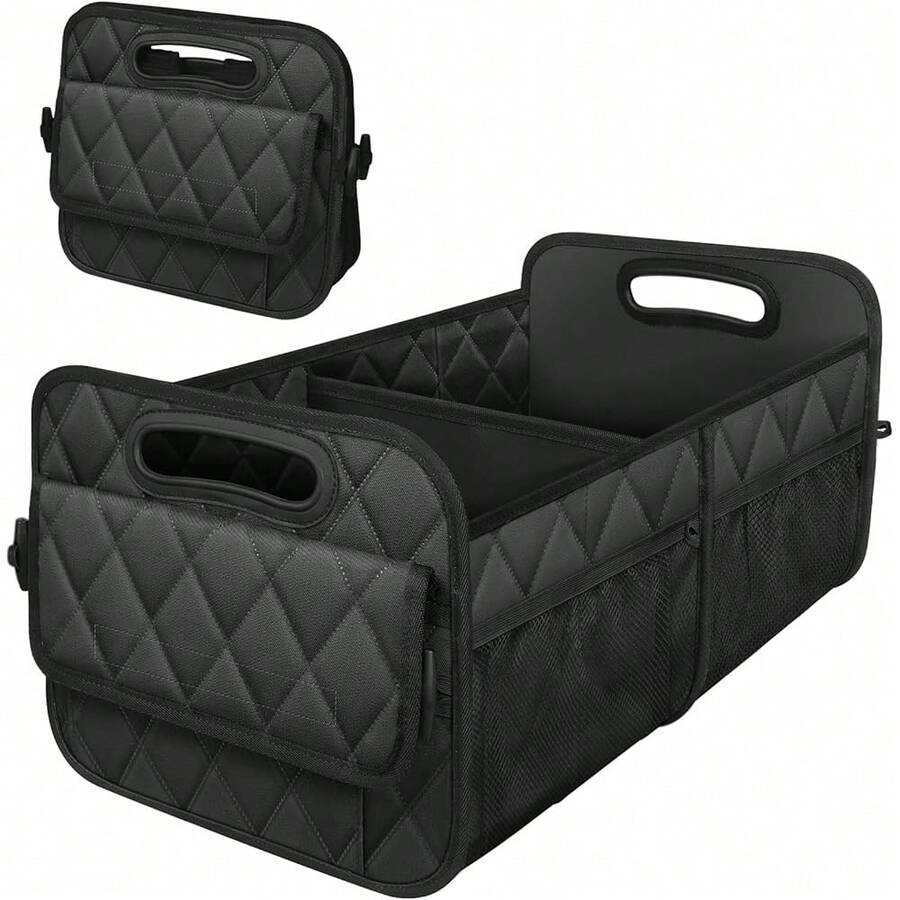New Car Trunk Organizer And Storage With 6 Big Pockets, Waterproof Polyester Trunk Organizer For SUV, Minivan, Truck (Large, Black) - 黑色大號 - 查看 1