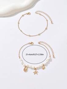 2pcs Bohemian Style Starfish Seashell Anklet For Women, Versatile For Beach Holiday And Daily Wear (Natural Seashells May Vary In Size And Color; Bead Chain Is A Finished Product, And Handmade Beads May Differ Slightly From The Picture)