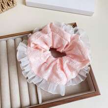 1pc Vintage Ditsy Floral Lace Trim Hair Scrunchie, Elegant Bun/Ponytail Hair Tie, Sweet Hair Accessory