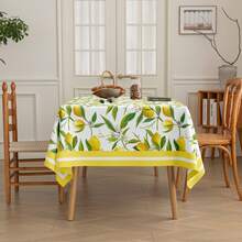 1 pièce Nappe citron et fleurs - Nappe en polyester jaune vif et verte avec motifs de citrons et de fleurs, imperméable, résistante aux taches, nappe épaisse réutilisable, idéale pour l'été, la maison, la cuisine et les fêtes de salle à manger, beau cadeau, fabriquée à la machine, rectangulaire, nappe de fête | Nappe florale | Nappe en polyester, décoration thème citron - Multicolore - Voir 10