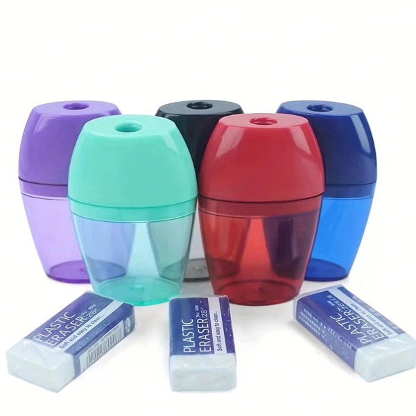 4/8 pièces/set, 4 taille-crayons de couleurs mélangées, 4 gommes, convient pour la rentrée scolaire, le bureau et les fournitures scolaires - couleurs aléatoires