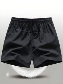 男士户外时尚印花拉链口袋抽绳腰休闲短裤，跑步、健身、篮球短裤 - 黑色 - 查看 4