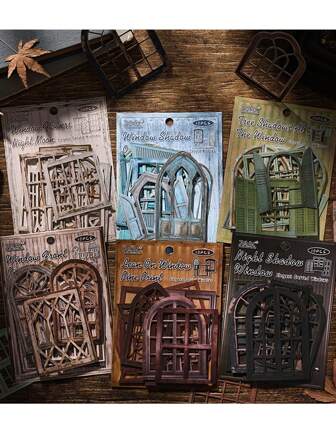 10 piezas/paquete Material de papel vintage con diseño de puertas y ventanas esqueletizadas para scrapbooking, suministros de journaling, papel decorativo para cuadernos chatarra, 10 diseños de patrones, útiles escolares, de vuelta a la escuela