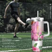 1pc40oz多元素花朵图案水杯，不锈钢保温吸管杯，双层保护保温杯，配有吸管和杯刷，使用方便，非常适合家庭、办公室、户外旅行、汽车、健身，是送给家人、朋友和亲戚的圣诞礼物，感恩节礼物 - 彩色 - 查看 10