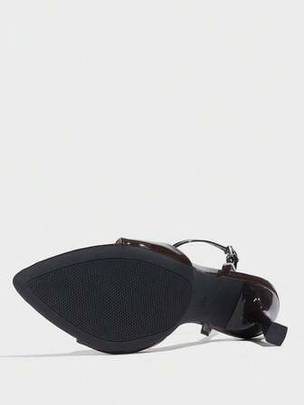 女士高跟凉鞋，适合所有季节，户外，夜间派对，时尚，名人，高端宴会，尖头，派对，度假，奢华，性感 PU 皮革穆勒鞋，带踝带，舒适材质，优雅咖啡棕色