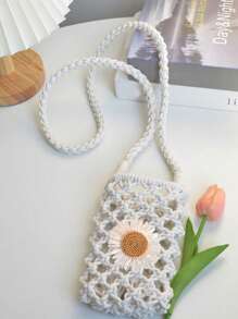 Korean Fashion Crossbody Bag, Mini Flower Decoration Straw Bag Wallet Shoulder Bag Mobile Phone Case Crossbody Bag Mobile Phone Bag, Clutch Mobile Phone Case Bag, Lightweight Modern Business Credit Card Id Card Cash Mobile Phone Wallet, Business Casual Teacher's Day Teacher Gift, Suitable For Work, Commuting, Travel, Holiday Vacation, Anniversary Birthday Valentine's Day Gift, Women's Gift