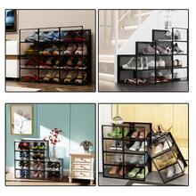 12/24pcs Thickened Transparent Shoe Boxes With Lid, Foldable Stackable Shoe Rack, Free Combination,, Sturdy Storage Organizer, For Display White/Black Item Sorting Container - 黑色-24件 - 查看 3