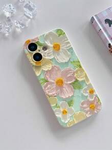 1pc Fashion Oil Painting Floral Solid Color Frosted TPU Shockproof Phone Case Compatible With IPhone 16/15/14/13/12/11/XSMAX/X/XS/XR/7PLUS/8PLUS/7/8