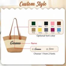 1pc Customized Large Straw Tote, Straw Bag,Beach Bag,Crochet,Women's Wedding Clutch,Summer Bag,Handmade Personalized Gift, Wedding Bachelorette Party Bridal Shower Engagement Beach Vacation Shoulder Bag