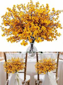 4 piezas - Flores artificiales de gypsophila de color amarillo otoñal, decoración de boda, flores artificiales que se pueden usar para hacer ramos DIY, decoración de cocina, oficina, dormitorio, centros de mesa, decoraciones de otoño, flores artificiales, manzanita amarilla, plantas artificiales, decoración del hogar, Acción de Gracias, Halloween, Navidad, temporada de bodas, decoración de muebles