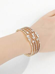 1pc Women's Elegant Gentle Rhinestone Open Bangle Bracelet, Suitable For Party And Evening Wear - Gold 1432 - View 3