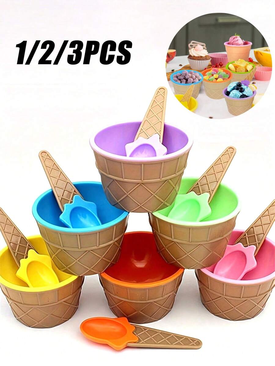 1/3/6pcs Ice Cream Mixing Bowl Set Spoon - , Easy To Clean, Cute DIY Ice Cream Bowl