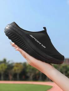 女士透气网眼运动鞋，轻便减震休闲运动鞋，时尚一脚蹬穆勒鞋，适合居家、户外、夏季，一脚蹬休闲鞋 - 黑色 - 查看 10