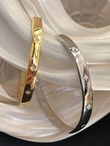 1 Piece Star Diamond Simple Fashion Copper Multi-Color Women's Bracelet, Suitable For Dance Banquet Party With Daily Clothing Accessories - 銀色 - 查看 8