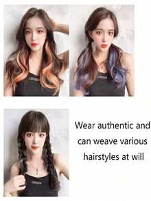 Long Curly Hair Color Hair Piece Hair Extensions Clip In Highlight Rainbow Hair Streak Pink Synthetic Hair Strands On Clips - Multicolor - View 2