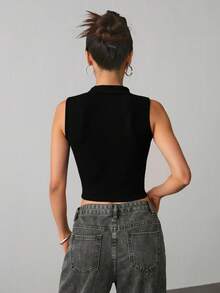 Retro pół-wysoki kołnierzyk z jedwabiu lodowego dzianinowa kamizelka damska letnia, dopasowana, bezrękawnikowa koszulka z dołem, odpowiednia do dojazdów do pracy