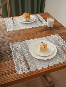 1pc French Lace Hollow-Out Table Runner, Elegant Atmosphere Placemat - White - View 6