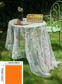 1 pieza Mantel con bordado de encaje y diseño floral colorido, estilo minimalista romántico francés para decoración del hogar y la cocina, adecuado para reuniones festivas, fiestas de cumpleaños, cenas de boda y como fondo fotográfico