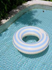 1 件泳池配件，条纹印花蓝色成人泳池充气浮床，泳池派对和海滩的完美夏季礼物，泳池筏躺椅 - 藍色 - 查看 3