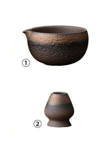 4pcs/5pcs Japanese Vintage Glazed Ceramic Matcha Tea Set, Including Matcha Bowl With Spout, Bamboo Matcha Whisk, Matcha Scoop, Whisk Stand, Stainless Steel Sifter (For Matcha Tea Ceremony), Gift Back To School