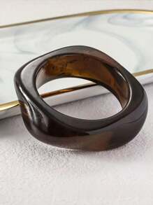 1pc Tie-Dyed Resin Square Geometric Coffee Color Asymmetrical Wide Colorful Vintage Bangle Bracelet, Women Jewelry For Daily And Evening Wear