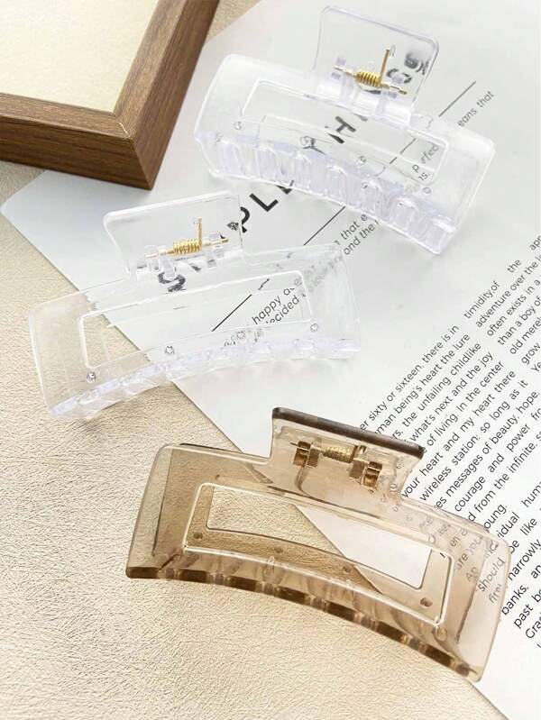 Conjunto de 3 pinzas de pelo cuadradas transparentes para el Día de la Madre, de material de resina, en estilo minimalista, elegante, casual y lindo. Son pinzas de agarre hueco cuadradas para el cabello que no dañan el cabello, ideales para recoger el cabello en un moño o peinado diario, combina con cualquier atuendo.