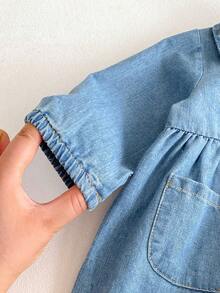 Korean Baby Spring New Bodysuits For Boys And Girls Ins Cute Lapel Denim Rompers - Blue - View 5
