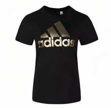 Adidas 女款夏季舒適透氣跑步健身休閒運動短袖T卹 - 黑色 - 查看 1