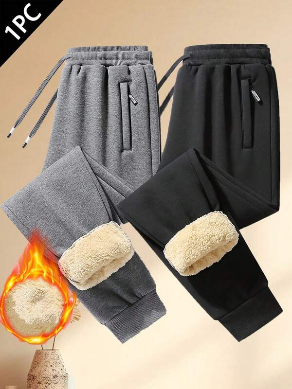 Men's Winter Warm Slim Tapered Pants, Adjustable Drawstring Waist, Slant Pockets, Suitable For Commuting, Hiking And Outdoor Activities, Valentine's Day Gift