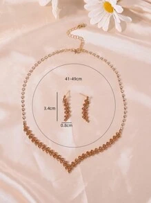 1pc Necklace + 1pair Earrings Fashionable Luxurious Rhinestone Inlaid Necklace & Earrings Set, Suitable For Brides At Wedding, Banquet, Party