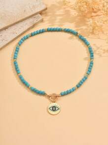 1 pièce Collier fait main avec perles de turquoise, pendentif Ras-du-cou à l'œil de diable créatif, design personnalisé, convient pour un port quotidien, séances photo, soirées